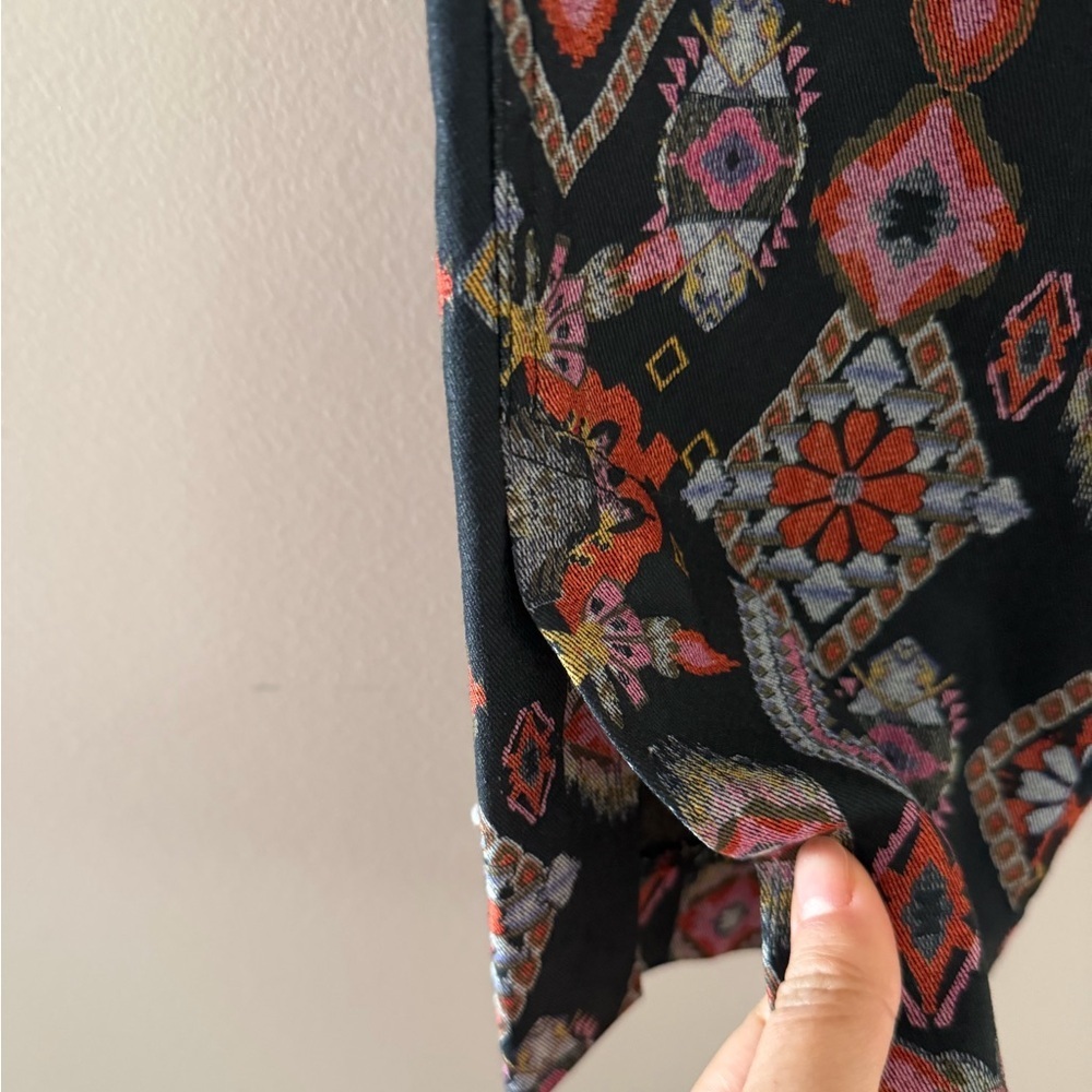 ZARA Mid Rise Black Batik Slim Cotton Bohemian Denim Pants Sz M - Picture 5 of 6